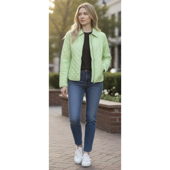 Eddie Bauer Jackets & Blazers - Eddie Bauer Down Quilted Jacket Light Green Full Zip Lightweight Medium Petite